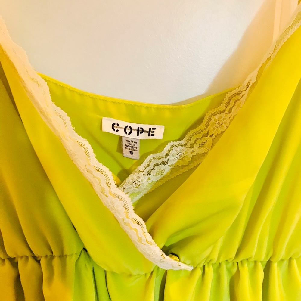 Cope Neon Green Dress with Lace Trim